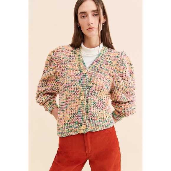 Anthropologie Sweaters - Anthropologie  Moon River Multicolored Puff Sleeve Cardigan